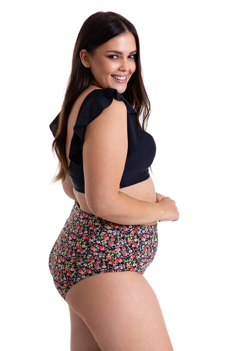 Dwuczęściowy kostium kąpielowy top z falbankami i majtki z wysokim stanem