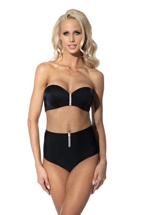 Dwuczęściowy kostium kąpielowy z suwakami bardotka i majtki z wysokim stanem