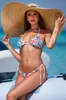 Dwuczęściowy kostium kąpielowy wzorzyste bikini, wiązany stanik i majtki