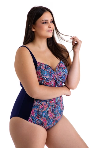 Jednoczęściowy wzorzysty kostium kąpielowy wyszczuplający z usztywnianymi miskami