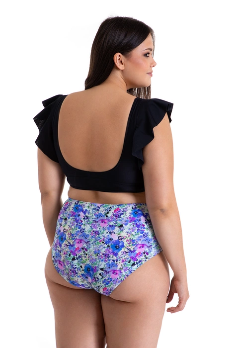 Dwuczęściowy kostium kąpielowy top z falbankami i majtki z wysokim stanem