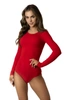 Bawełniane body damskie klasyczne z długim rękawem czerwone