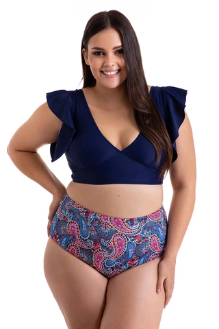 Dwuczęściowy kostium kąpielowy top z falbankami i majtki z wysokim stanem