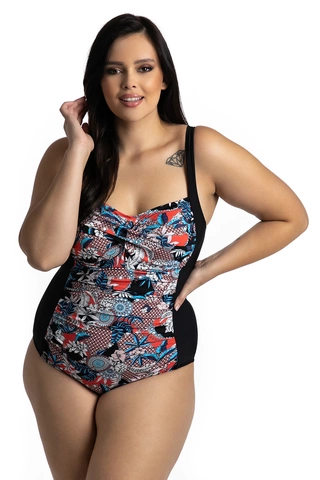 Jednoczęściowy wzorzysty kostium kąpielowy wyszczuplający z usztywnianymi miskami