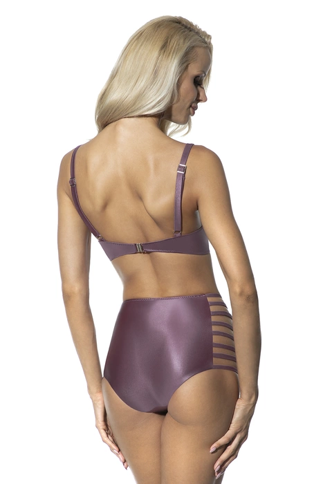 Dwuczęściowy kostium kąpielowy połyskujący majtki z wysokim stanem z paskami