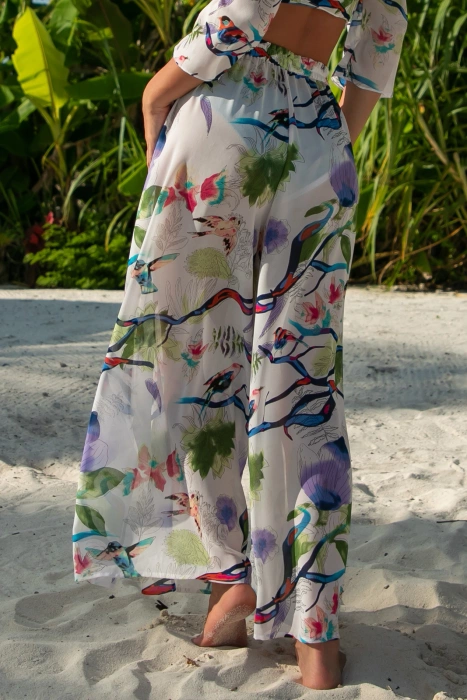 Plażowe spodnie z szyfonu z rozporkami białe