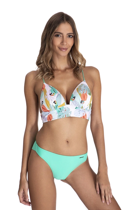 Dwuczęściowy kostium kąpielowy wzorzysty biustonosz z trójkątnymi misami wiązany z tyłu i majtki brazyliany