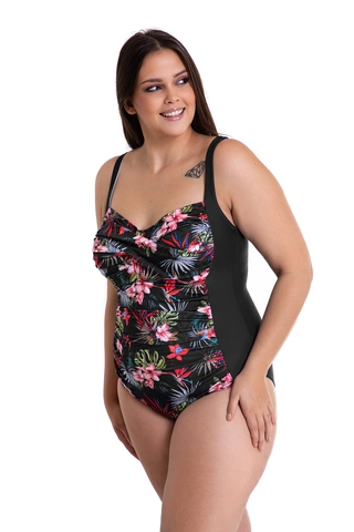 Jednoczęściowy wzorzysty kostium kąpielowy wyszczuplający z usztywnianymi miskami