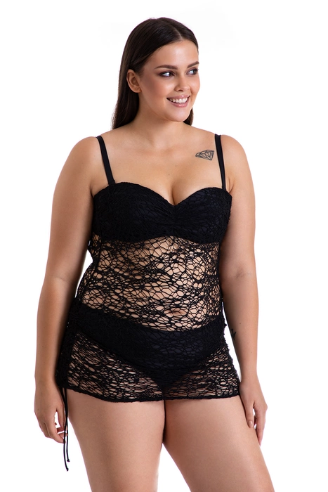 Ażurowe tankini z siatki usztywniane miski i odpinane ramiączka, klasyczne figi