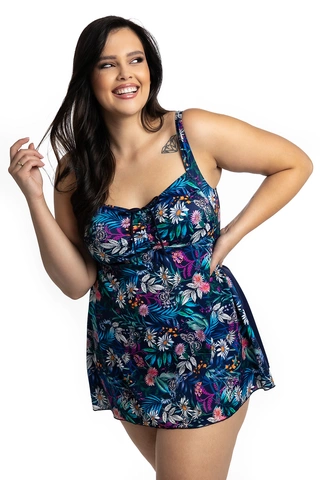 Tankini dwuczęściowy komplet koszulka i figi z wysokim stanem