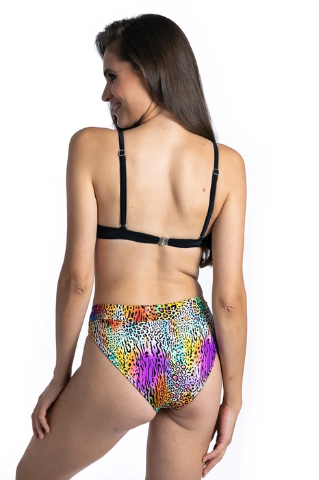 Dwuczęściowy kostium kąpielowy biustonosz z trójkątnymi miskami i kolorowe majtki z paskiem