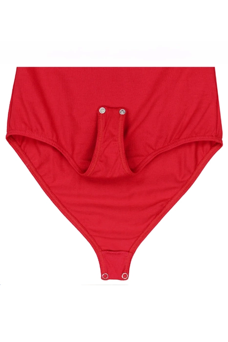 Bawełniane body damskie klasyczne z długim rękawem czerwone