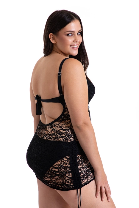 Ażurowe tankini z siatki usztywniane miski i odpinane ramiączka, klasyczne figi