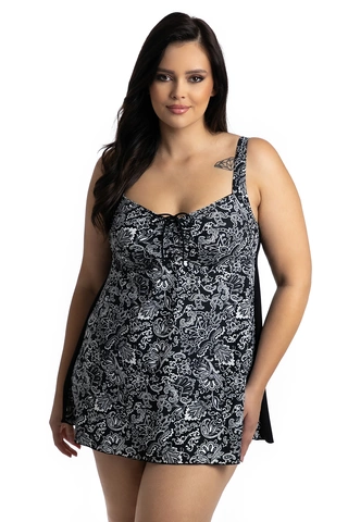 Tankini dwuczęściowy komplet koszulka i figi z wysokim stanem