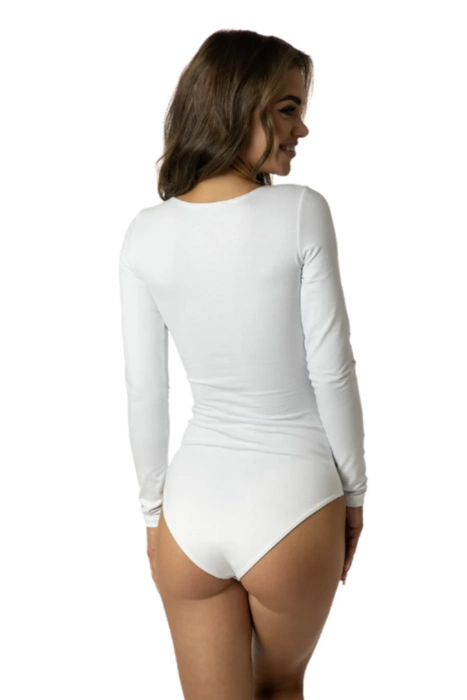 Bawełniane body damskie klasyczne z długim rękawem białe