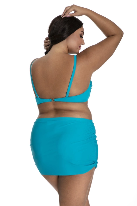 Trzyczęściowy kostium kąpielowy ze spódniczką bardotka na duży biust