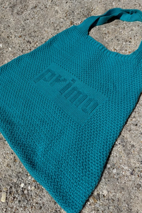 Torba dzianinowa na ramię Primo x Fobya turkusowa niebieska