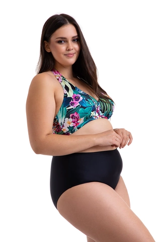 Dwuczęściowy kostium kąpielowy Plus Size wiązany na szyi figi z wysokim stanem