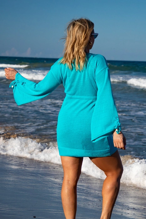 Sukienka kopertowa w stylu boho Primo x Fobya turkusowa niebieska