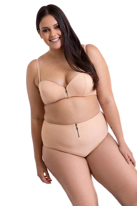 Dwuczęściowy kostium kąpielowy z suwakami bardotka i majtki z wysokim stanem