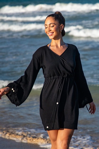 Sukienka kopertowa w stylu boho Primo x Fobya czarna