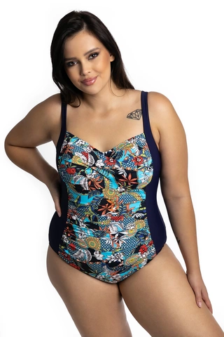 Jednoczęściowy wzorzysty kostium kąpielowy wyszczuplający z usztywnianymi miskami