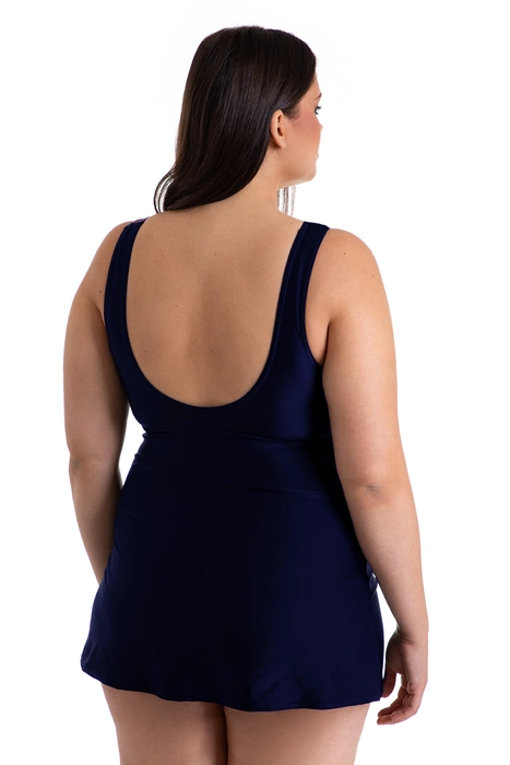 Jednoczęściowy kostium kąpielowy wyszczuplający przypominający sukienkę plażową