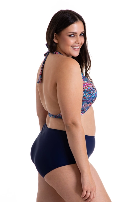 Dwuczęściowy kostium kąpielowy Plus Size wiązany na szyi figi z wysokim stanem