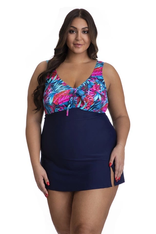 Jednoczęściowy kostium kąpielowy wyszczuplający przypominający sukienkę plażową