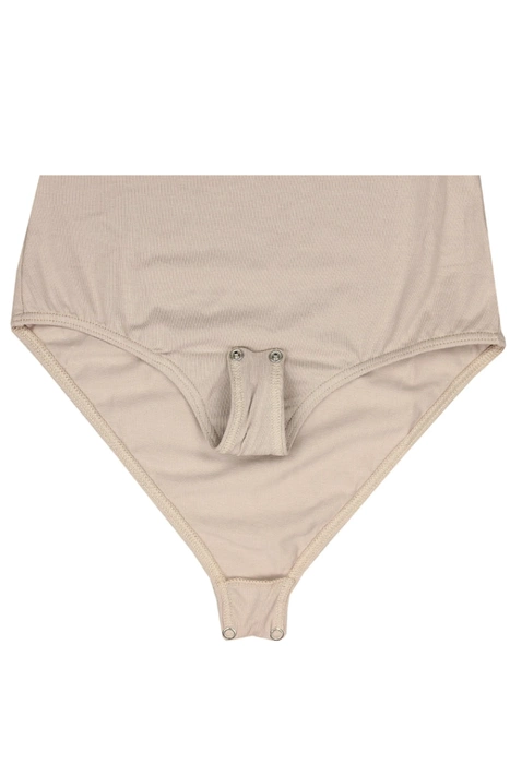 Bawełniane body damskie klasyczne z długim rękawem beżowe