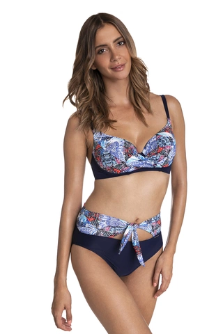 Dwuczęściowy kostium kąpielowy usztywniane miski push-up i majtki z wysokim stanem z ozdobnym paskiem