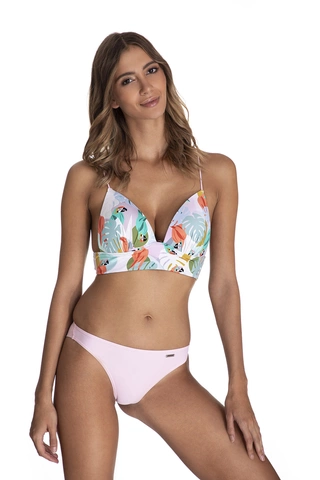 Dwuczęściowy kostium kąpielowy wzorzysty biustonosz z trójkątnymi misami wiązany z tyłu i majtki brazyliany